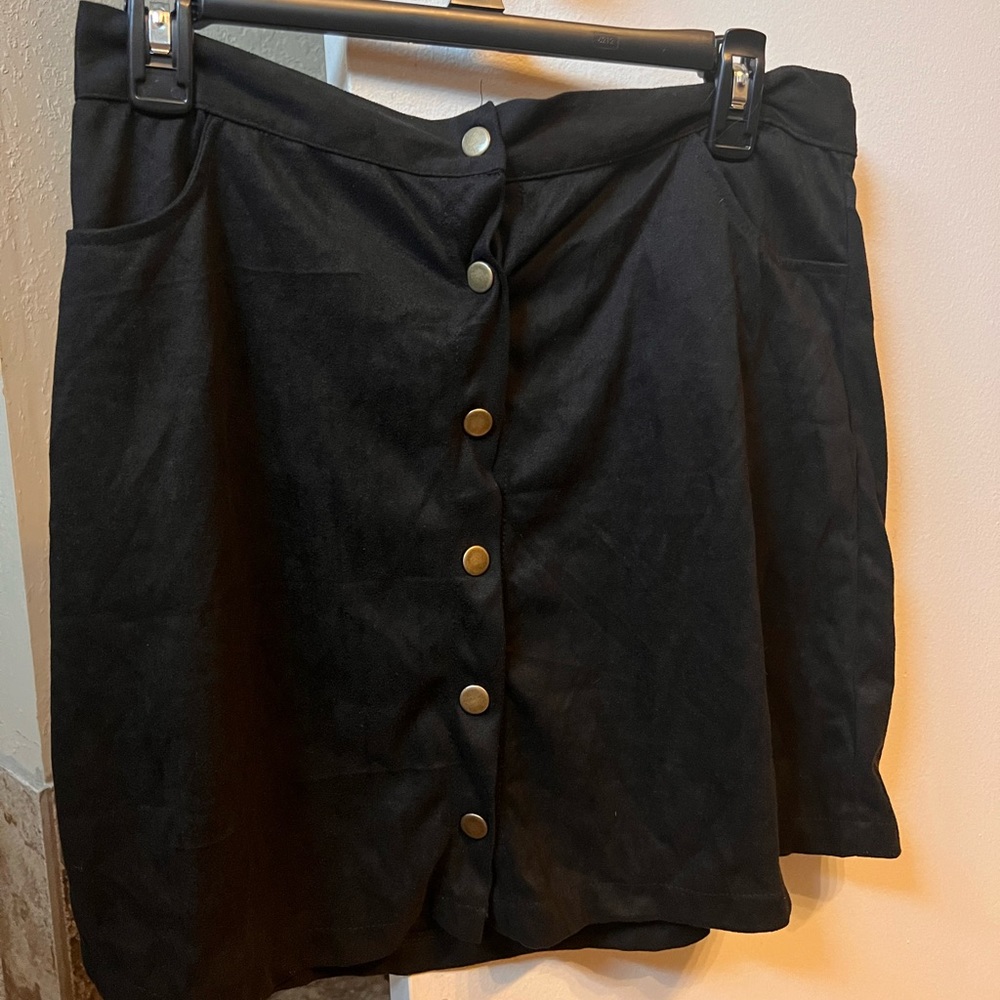 Black Button Up Mini Skirt Size L